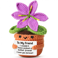 Boneka Bunga Lily Ungu Rajutan Wol Pengiriman Cepat, Boneka Tanaman Isi Dakron Buatan Tangan, Mainan Wajah Tersenyum, Hadiah Ulang Tahun, Pereda Stres