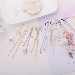 Boucles d'oreilles serties de zircons et diamants, avec pompons, pour femmes, bijoux de tous les jours, broches, fils d'oreille faits main, vente en gros d'usine - Product Image 1