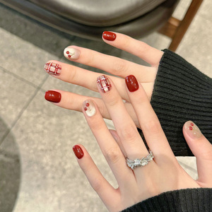 Diseño # <span class=keywords><strong>Uñas</strong></span> Postizas Acrílicas <span class=keywords><strong>Cortas</strong></span> y Redondas 2744/2746, Color Rojo, con Diseño de Cereza, Ojo de Gato, Personalizadas - Product Image 5