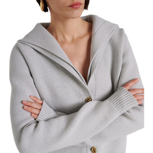 Cardigan da donna in maglia semplice di lana in maglia a tinta unita all'ingrosso abbigliamento di lusso invernale personalizzato con doppio colletto - Product Image 3
