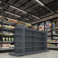 Étagères de supermarché doubles latérales résistantes noires Offre Spéciale modernes étagères en métal de gondole pour le centre commercial de détail d'épicerie