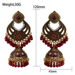 Boucles d'oreilles pendantes en émail plaqué or indien pour femme, bijoux à <span class=keywords><strong>pampilles</strong></span>, boule de cloche exotique, Jumka Bollywood Kundan traditionnel Jhumka - Product Image 2