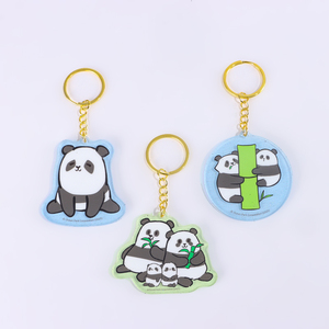 High Quality Bamboo Hugging Panda Acrylic Keychain Iridescent Finish for Zoo Gift Stores and Nature Inspired Accessory Boutiques