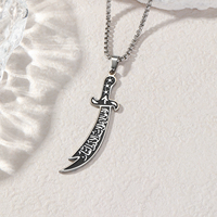 Pendentif Collier Élégant en Acier Inoxydable PVD, Motif Épée Scimitar Zulfiqar, Bijou Islamique Arabe Musulman, Cadeau de l'Aïd, Vente en Gros