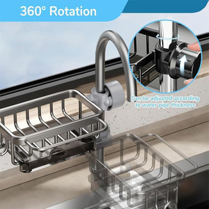 Support de rangement pour évier de cuisine en aluminium, porte-éponge et égouttoir à poser sur <span class=keywords><strong>robinet</strong></span> - Product Image 6
