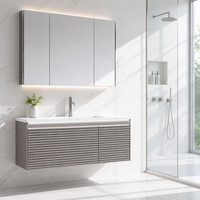 Meuble de salle de bain mural en PVC pour projet de rénovation avec miroir intelligent anti-buée et vasque en céramique