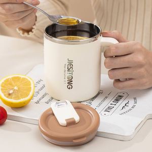 304 Stainless Steel Mug Double Layer Anti Scald With Lid Insulated <b>Cup</b> Office Coffee <b>Cup</b> Dormitory Portable <b>Straw</b> <b>Cup</b> - Product Image 3