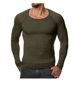 Pull à col rond pour homme, coupe <span class=keywords><strong>slim</strong></span>, décontracté, manches longues, t-shirt musclé - Product Image 3