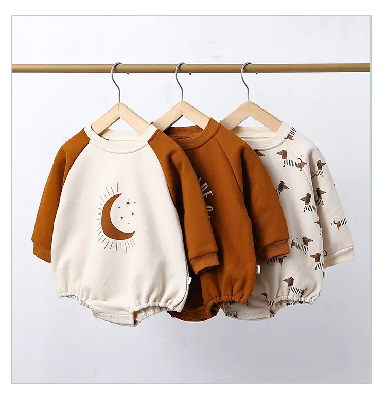 Fashion Autumn Baby Girls Boys Bodysuits Clothes 0-12M Star Moon Print Long Sleeve Loose Sweatshirts Jumpsuits Toddler Costume