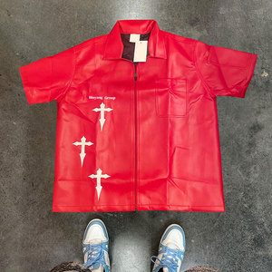 <span class=keywords><strong>Camicia</strong></span> in <span class=keywords><strong>Pelle</strong></span> Personalizzata, <span class=keywords><strong>Giacca</strong></span> Bomber con Zip, T-shirt a Maniche Corte per Uomo, <span class=keywords><strong>Camicia</strong></span> in <span class=keywords><strong>Pelle</strong></span> PU con Patch Ricamata - Product Image 2