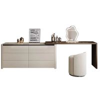 Coiffeuse moderne de luxe avec miroir rotatif, tiroirs en bois durables, design de panneau de table de maquillage pour la chambre à coucher