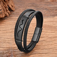Bracelet en cuir véritable pour homme, cordon tressé avec fermoir magnétique en acier inoxydable gravé, bijoux pour homme
