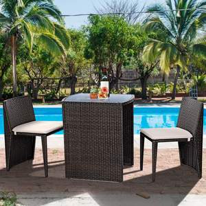 ¡Patio <span class=keywords><strong>3</strong></span> piezas <span class=keywords><strong>bistro</strong></span> mesa de café conjunto de mimbre al aire libre muebles de mimbre jardín sofá silla con cojín pequeño ahorro de espacio! - Product Image 4