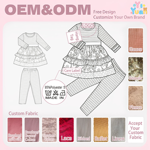 Ensemble <span class=keywords><strong>boutique</strong></span> pour petites filles, robe tunique à manches longues avec poignets en dentelle et rayures, leggings rayés assortis, tenue d'automne à volants floraux et pois - Product Image 2