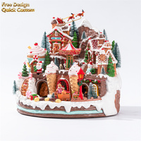 Mini Village de Noël en Résine avec LED, Artisanat, Traîneau de Rennes en Mouvement, Décoration de Noël, Maison de Village de Noël