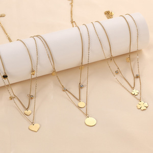 Collar con Colgante de Moda, Acero Inoxidable, Chapado en Oro, Forma de Corazón, Cadena de Doble Capa, Joyería para Uso Diario, Regalo - Product Image 5