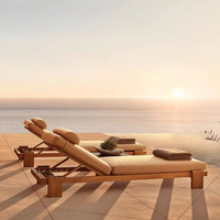 Chaise longue inclinable en teck pour hôtels d'extérieur Chaise longue en tissu avec coussin pour jardin, patio Villa Piscine Application de sable
