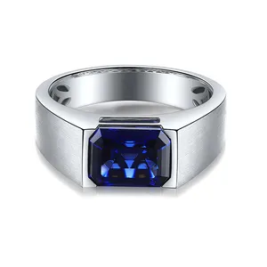 Hot Koop Mannen Ringen 925 Sterling Zilver 3.5ct Lab Gemaakt Sapphire Ring Diamanten Handgemaakte Sieraden Voor Mannelijke Ringen Christmas Gift