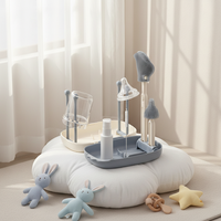 Kit de Nettoyage de Biberons 6-en-1 Portable en PP et Silicone avec Égouttoir et Brosse à Pailles