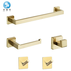 Ensemble d'accessoires de salle de bain Saint Ruijia en acier inoxydable 304, finition or brossé, porte-serviettes, porte-papier toilette, directement de l'usine - Product Image 5