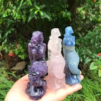 Pierres précieuses en cristal naturel sculptées à la main, vente en gros, cristal de guérison poli, sculpture de sirène, artisanat pour la décoration