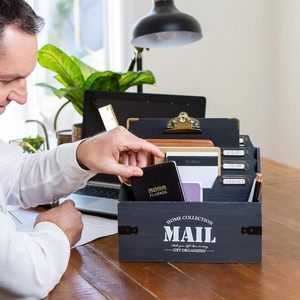 Home Collection Mail Organizer Box Black Rectangle Standing Type Desktop <b>Storage</b> Compartmentalized <b>File</b> Holder - Product Image 2