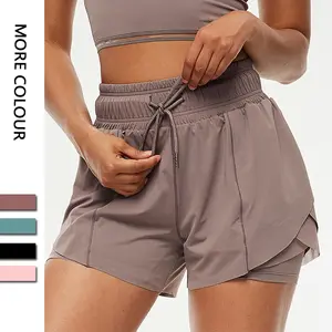 Damen Casual 2 in 1 Sweat Shorts Kordel zug Elastic Waist Double Layers Running Track Shorts