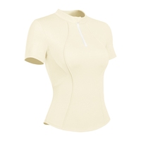 Pakaian Yoga Atasan Olahraga Lengan Pendek Wanita Kaos Setengah Resleting Musim Panas Lari Slim-fit Kerah Fitness