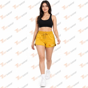 Tiierwear <b>Women's</b> High Waist Breathable Fleece <b>Sweat</b> <b>Shorts</b> with Drawstring and Pockets Plain Dyed Solid Color Casual Yellow - Product Image 2