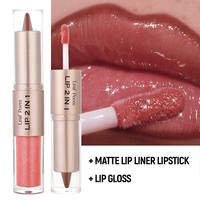 Delineador de Labios 2 en 1 de Doble Punta, Brillo Labial Mate de Larga Duración a Prueba de Agua, Esmalte Labial con Efecto Espejo para Uso Diario y Fiestas