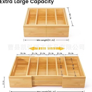Boîte de rangement extensible en bambou avec séparateurs ajustables, couvercle de rangement en plastique, support pour couvercles de casseroles sur plan de travail de cuisine. - Product Image 5