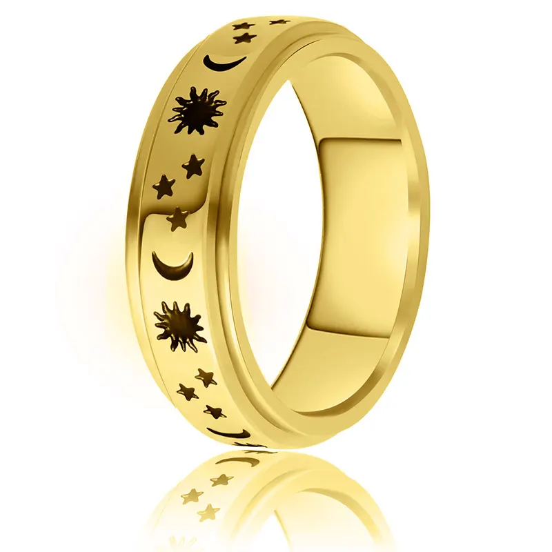 Modische Edelstahl 18k Gold Plattiert Rotation Anti-Angst-Ringe Schmuck