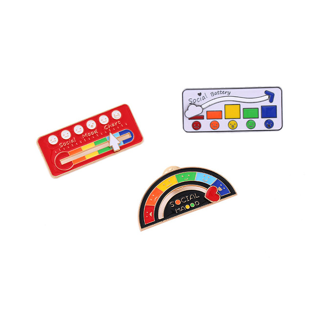 Cartoon Social Expression Battery Brooch Fun Rainbow Mood Chart Change Badge Rectangle Bridge Metal Enamel Lapel Pin