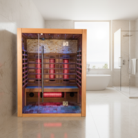 Sauna intérieur en bois à infrarouge lointain avec chauffage pour les pieds, en fibre de carbone et lumière rouge