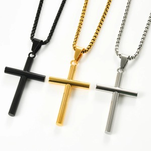 Stainless Steel Simple Cylindrical <b>Cross</b> <b>Pendant</b> Necklaces Classic Religious Prayer Charms Chain Amulet Jewelry For <b>Men</b> Women - Product Image 1