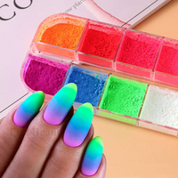 Poudre fluorescente à effet dégradé pour ongles, 12 couleurs néon, poudre à frotter, chrome, manucure, ombrage, paillettes pour décoration d'ongles