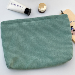 Pochette de rangement en velours côtelé couleur crème avec fermeture éclair et poignée souple, kit organisateur pour rouge à lèvres et pinceaux à sourcils - Product Image 3