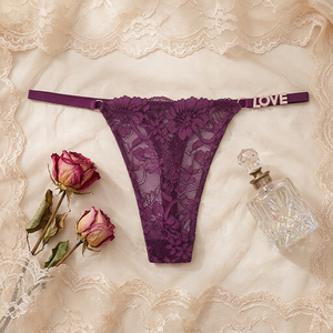 Tanga de Encaje Sexy para Mujer con Letras LOVE de Pedrería, Cintura Baja, Transpirable, Transparente, OEM ODM - Product Image 2