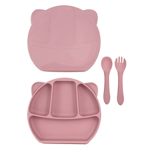 Juego de Alimentación para Bebés de Silicona de Grado Alimenticio, Plato Dividido con Orejas, Diseño Adorable, Apto para Microondas y Lavavajillas, Duradero - Product Image 1