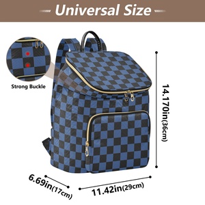 Nuevo Producto, Mochila Deportiva Personalizada Azul a Cuadros, Cierre de Cremallera, Diseño con Patrón de Personajes - Product Image 3