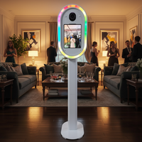 Cabine photo ovale pour iPad avec anneau lumineux RGB, station de selfie portable pour la location d'événements