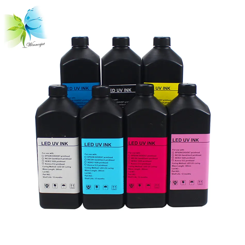 Winnerjet 1000ml uv printer ink high quality led uv ink 8 colors Soft Hard UV Ink For 1390 TX800 L800 printer