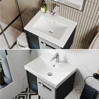 Ensemble de coiffeuse de salle de bain simple murale moderne contemporaine noir et gris clair de 31.5 pouces avec miroir et lavabo