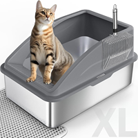 Grande litière rectangulaire pour chat en acier inoxydable écologique à bords hauts 20L, accessoire de toilette manuel Younihao pour animaux de compagnie