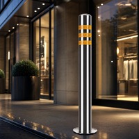 Columna Metálica de Seguridad Vial, Poste de Barrera Reflectante de Advertencia Fija, Bolardo de Acero Inoxidable para Estacionamiento