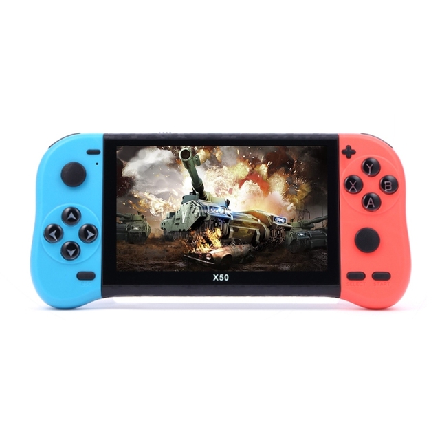 On Sale X50 5.1 Inch Screen Handheld Retro Game Console 8G Memory with 6000+ Games Red+Blue Electronic Gaming Player
