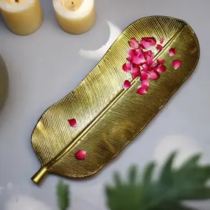 Assiette de service en aluminium de qualité supérieure, style feuille, écologique, design moderne, finition brillante, élégante pour la maison, occasions spéciales - Product Image 5