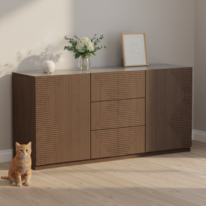 Buffet en bois brun foncé à 2 portes et 3 tiroirs pour le salon - Product Image 6