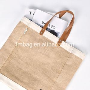 Sac d'épicerie en jute naturel de plage personnalisé Sac fourre-tout en jute avec poignées en cuir lanières - Product Image 4