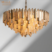 Lustre en verre Art Déco de luxe sur mesure, luminaire suspendu vintage en métal superposé, hauteur réglable, lampe suspendue moderne